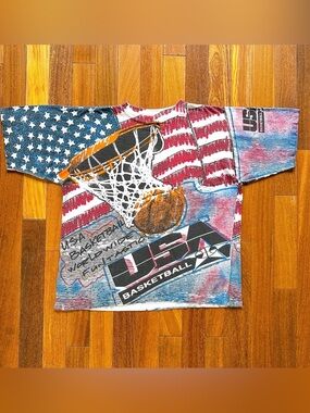 Vintage 1992 USA Basketball Dream Team Magic Johnson T’s All-Over Print T-Shirt